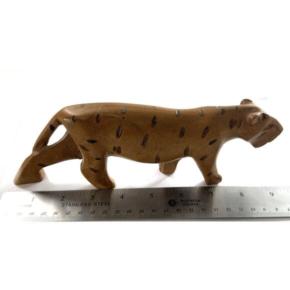Vintage Besmo Wood Leopard Figurine Hand Carved In Kenya - Picture 4 of 6